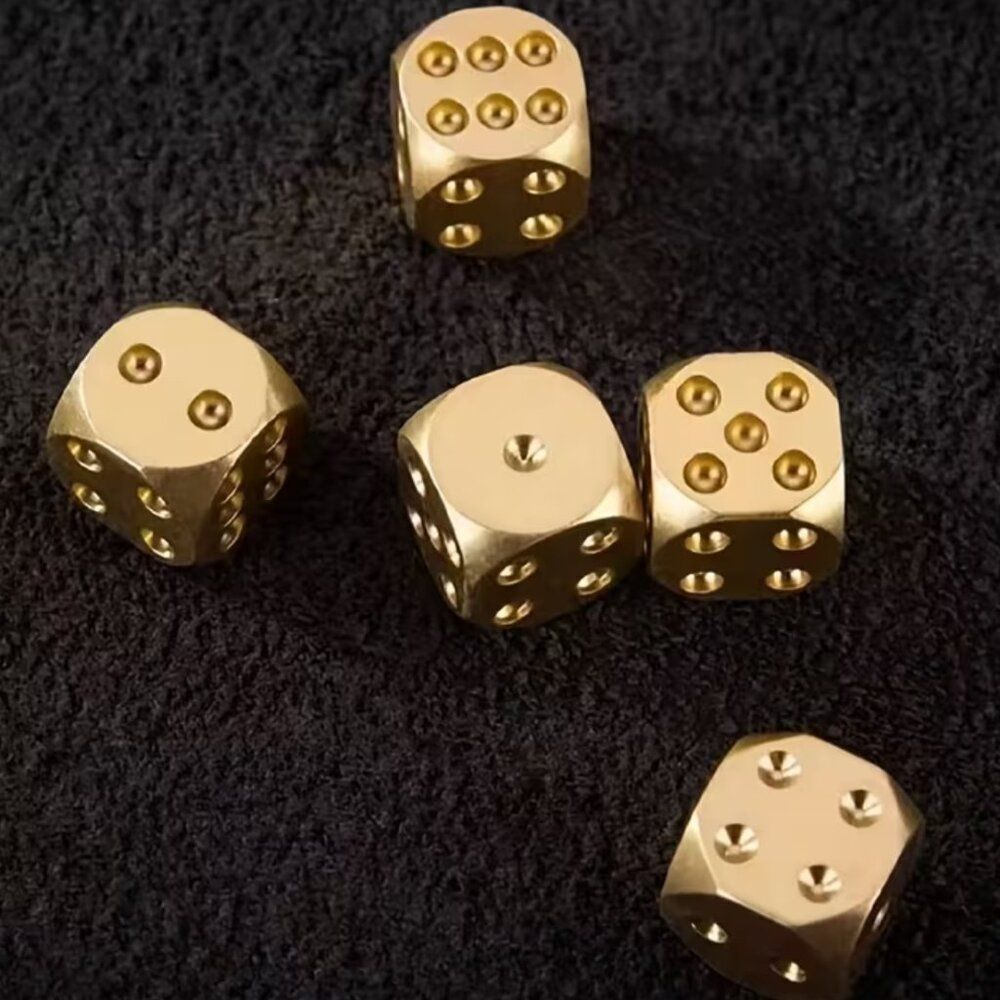 Polished Brass Dice Table Game Dice Rounded Corners Weighted Handmade Set of 5